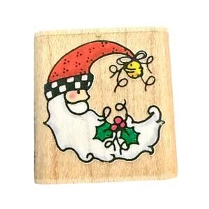 Penny Black 832A Moon Santa Rubber Stamp Christmas Bee Holly Red Hat